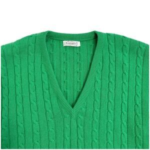 Kassatly 100% Scotland Cashmere Cable Knit Sweater Mens L Green V Neck